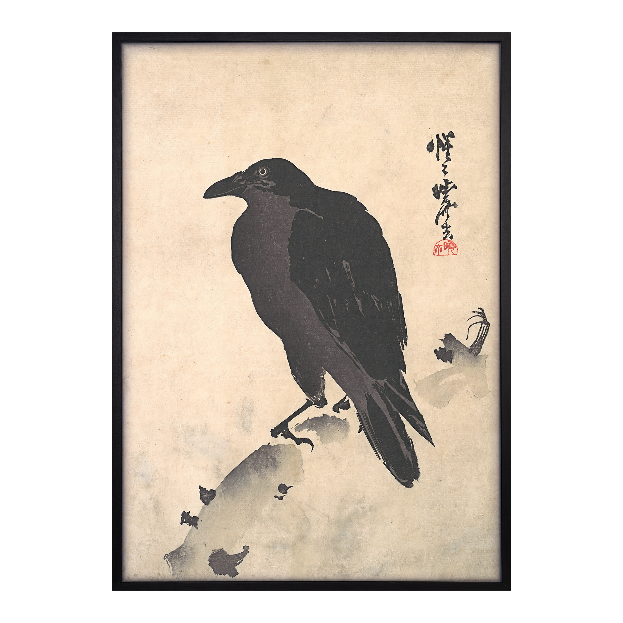 Crow Resting on Wood Trunk Alfredssons