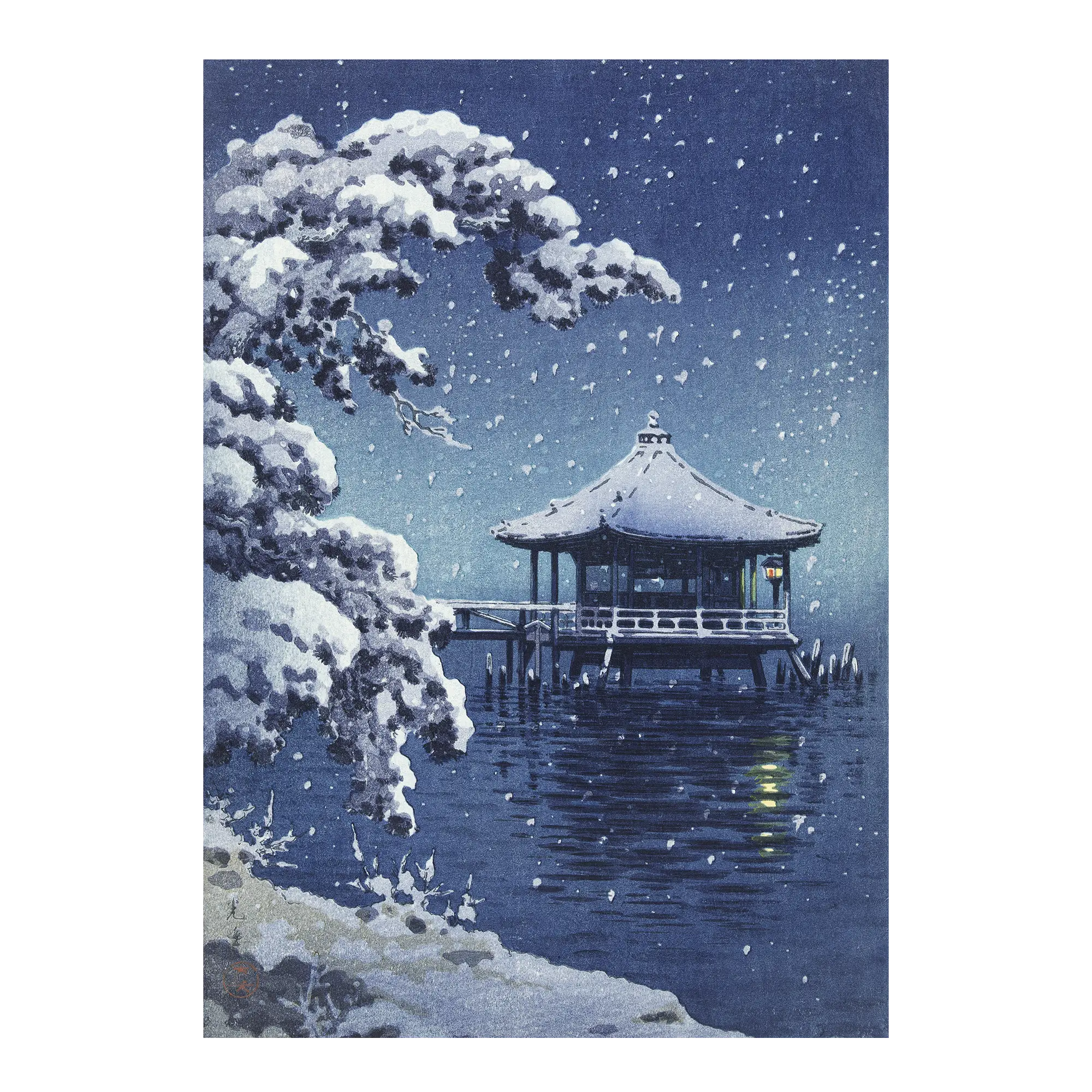 Snow on the Ukimido at Katada