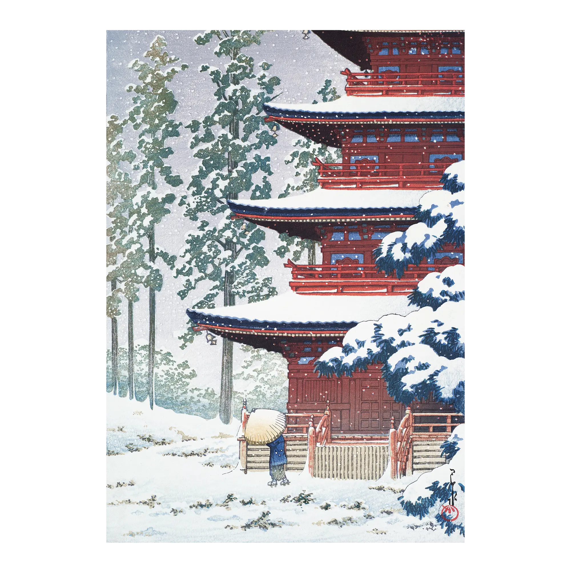Saishoin Temple in Snow Hirosaki Japanese art print unframed with snowy temple and pagoda